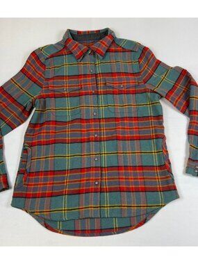 Toad&Co Men M Green Red Plaid Flannel Long Sleeve Button Up Shirt Organic Cotton